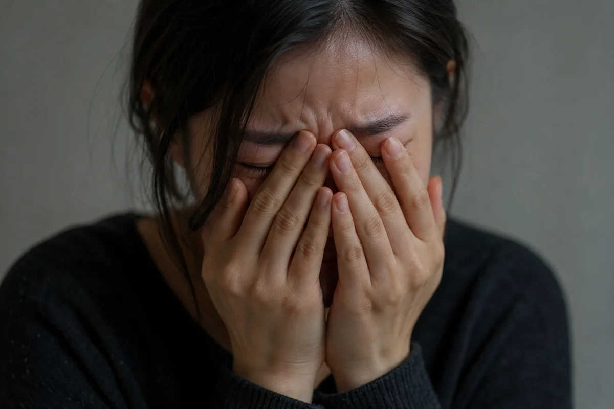 임대차 계약 갱신 거절|얼굴을 감싸 쥐고 울고 있는 여성의 모습