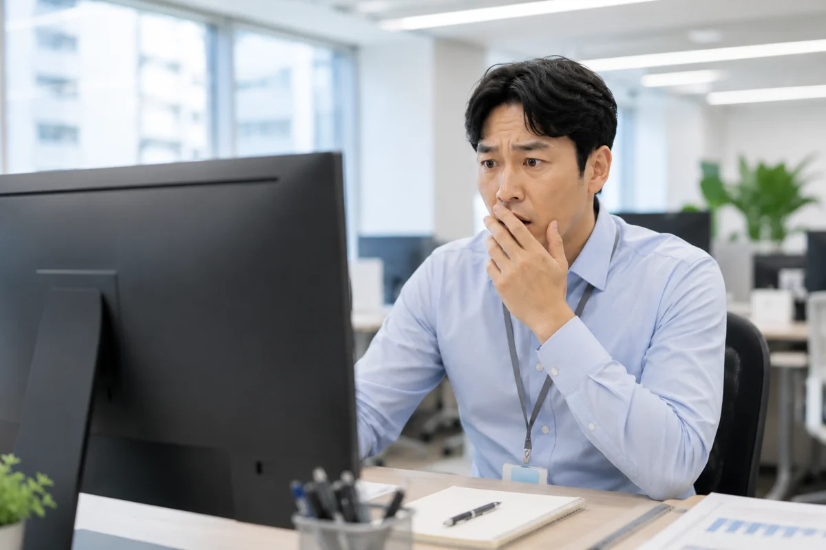 집합건물 관리비 분쟁|모니터를 보며 당황한 표정의 직장인