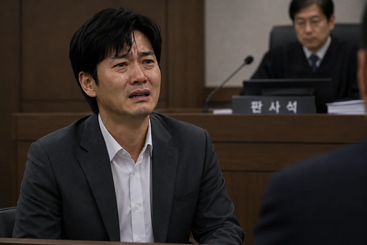 서초 상가 임대차 계약갱신|법정 판사석 앞에서 눈물을 흘리며 호소하는 남성