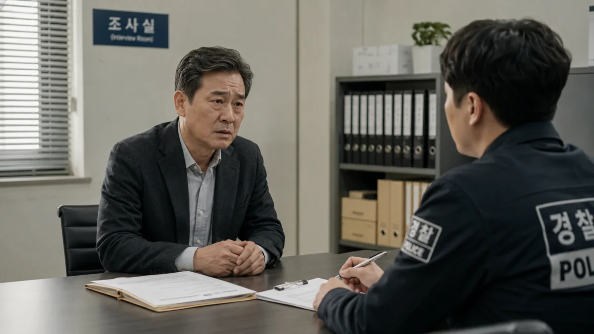 송파 부동산 매매 계약 파기|경찰 조사실에서 조사를 받고 있는 남성